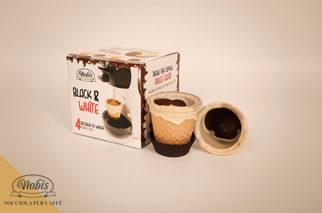 BICCHIERINO IN WAFER CIOCCOLATO BIANCO E NERO 4PZ
